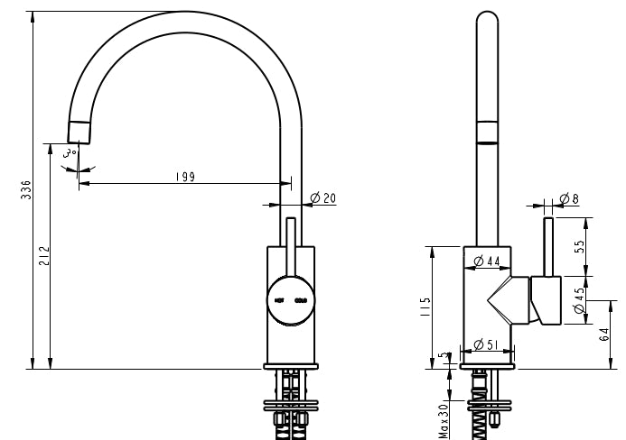 Cioso Sink Mixer Gooseneck Modern Brass