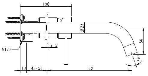 Cioso Wall Basin Mixer with Plate Pin Down Brushed Nickel