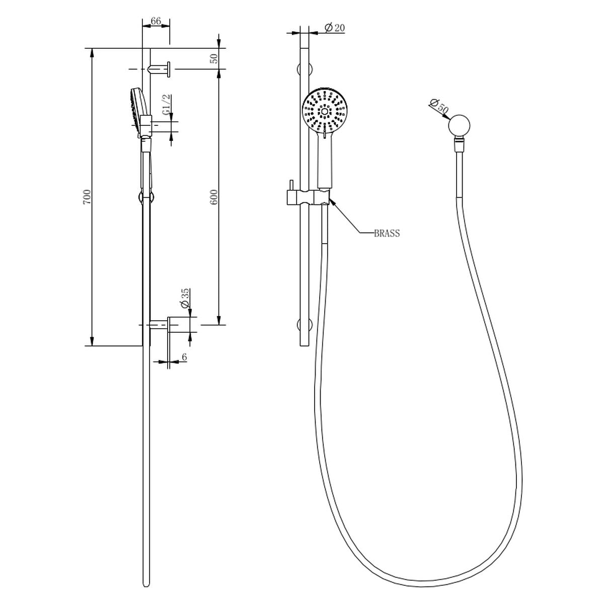 Finesa Rail Shower With Elbow & Round Rail Gun Metal