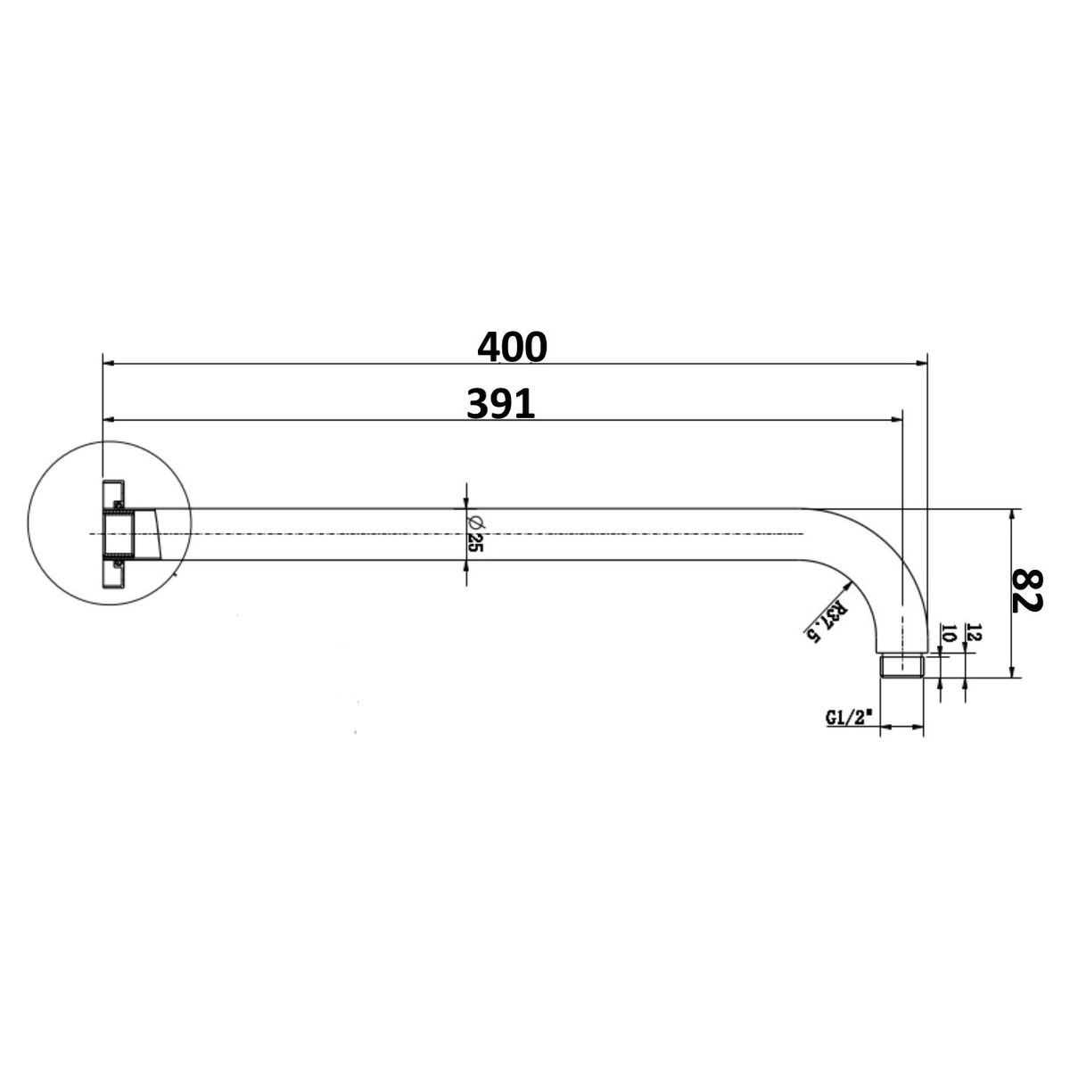 Akemi Wall Shower Arm 400mm Gun Metal