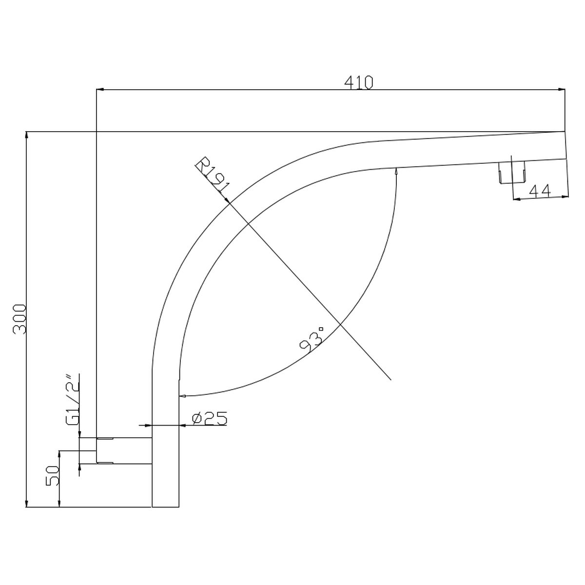 Akemi Raised Shower Arm 410mm Gun Metal
