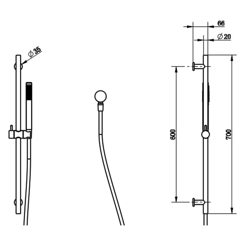 Cioso Rail Shower With Elbow & Round Rail Gun Metal
