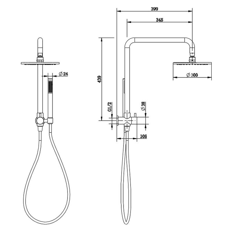 Cioso Dual Shower 300mm Rose Gun Metal