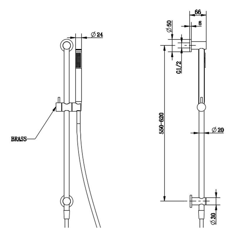 Cioso Rail Shower With Round Rail - Top Inlet Gun Metal