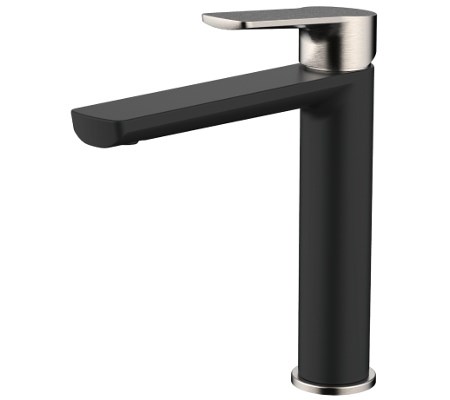 Akemi Mid Rise Vessel Mixer Matte Black & Brushed Nickel