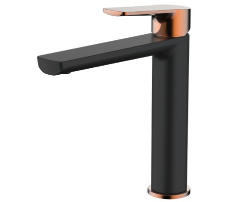 Akemi Mid Rise Vessel Mixer Matte Black & Rose Gold