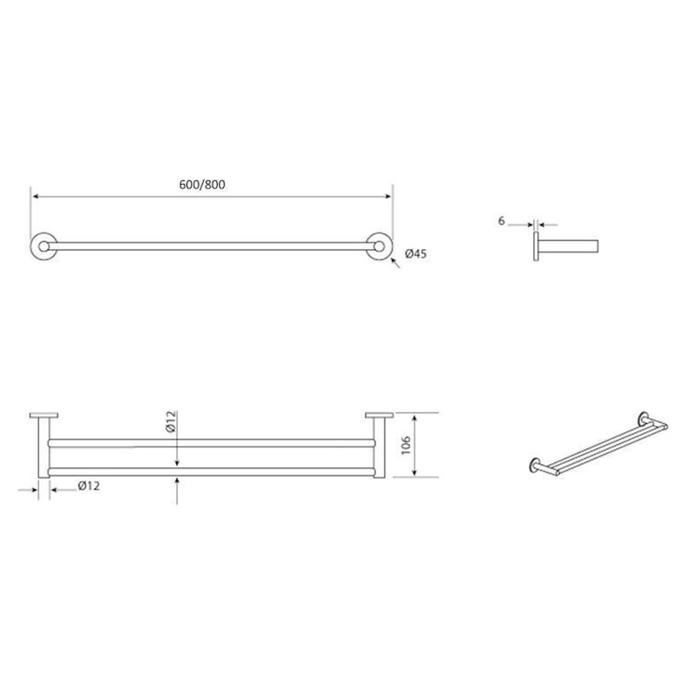 Double Towel Rail 600mm, Chrome