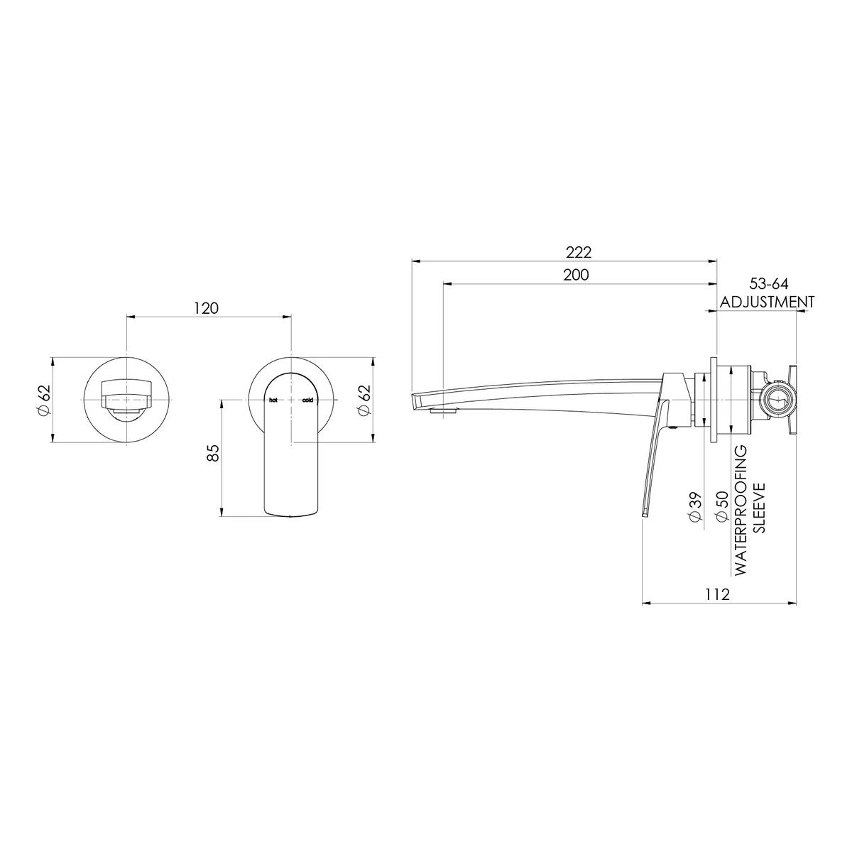Phoenix Mekko SwitchMix Wall Basin/Bath Mixer Set 200mm Round Plates (Fit-Off Kit Only) - Lead Free, Brushed Carbon