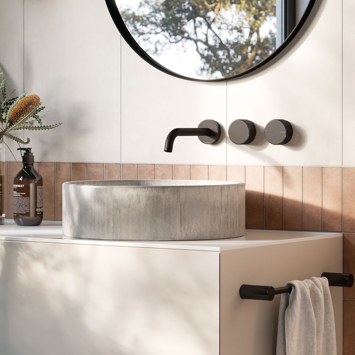 Axia Wall Basin / Bath Curved Outlet Hostess Set 180mm - Matte Black