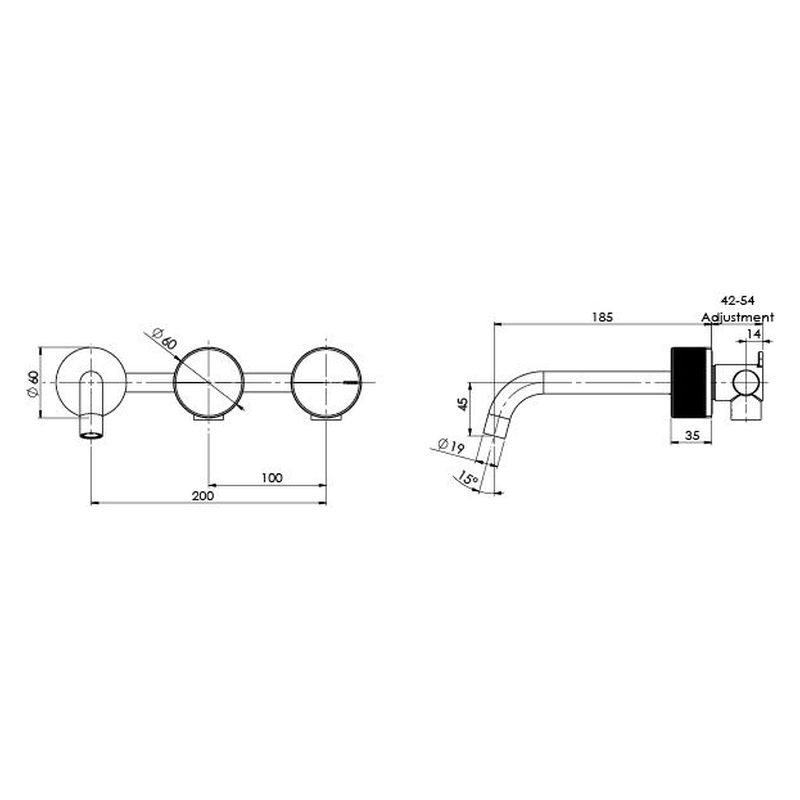 Axia Wall Basin / Bath Curved Outlet Hostess Set 180mm - Matte Black