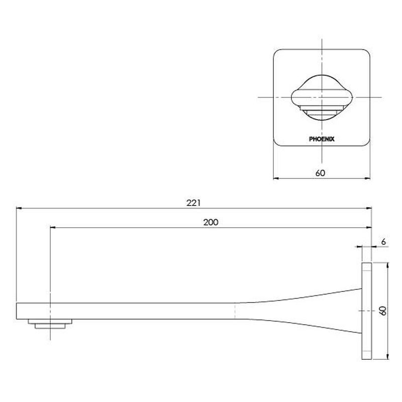 Teel Wall Bath Outlet 200mm - Matte Black