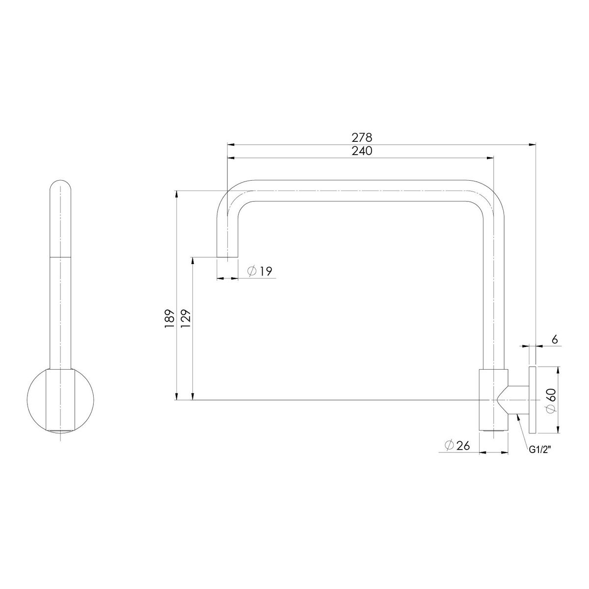 Vivid Slimline Plus Wall Sink Outlet 240mm Squareline - Chrome