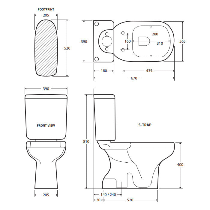 RAK Liwa White Close-Coupled Toilet Suite, S-Trap 140