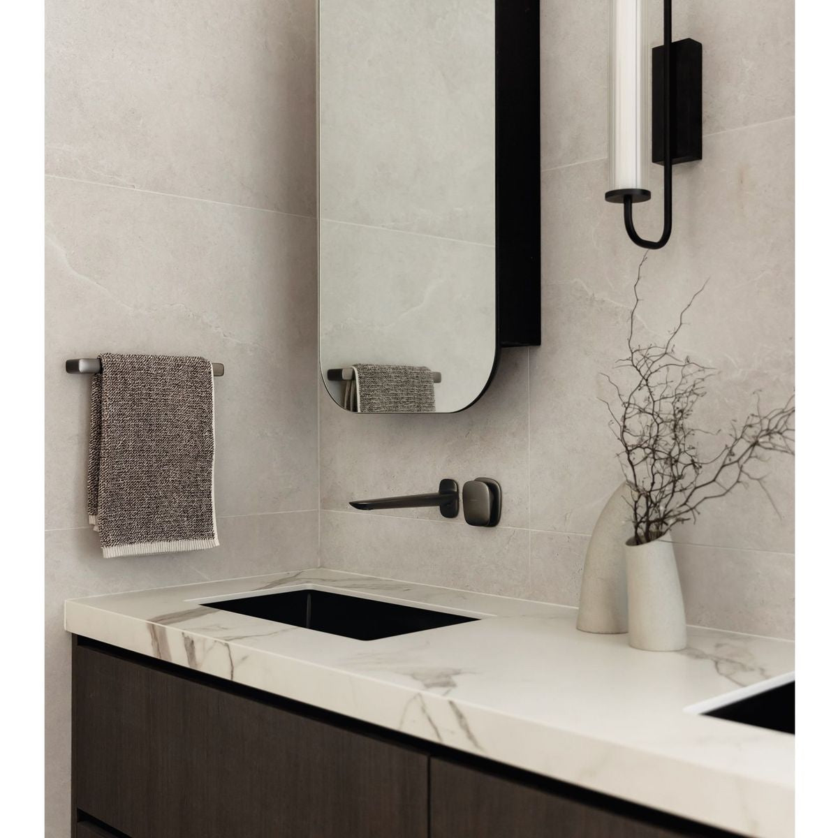 Nuage Wall Basin / Bath Mixer Set 200mm - Brushed Carbon