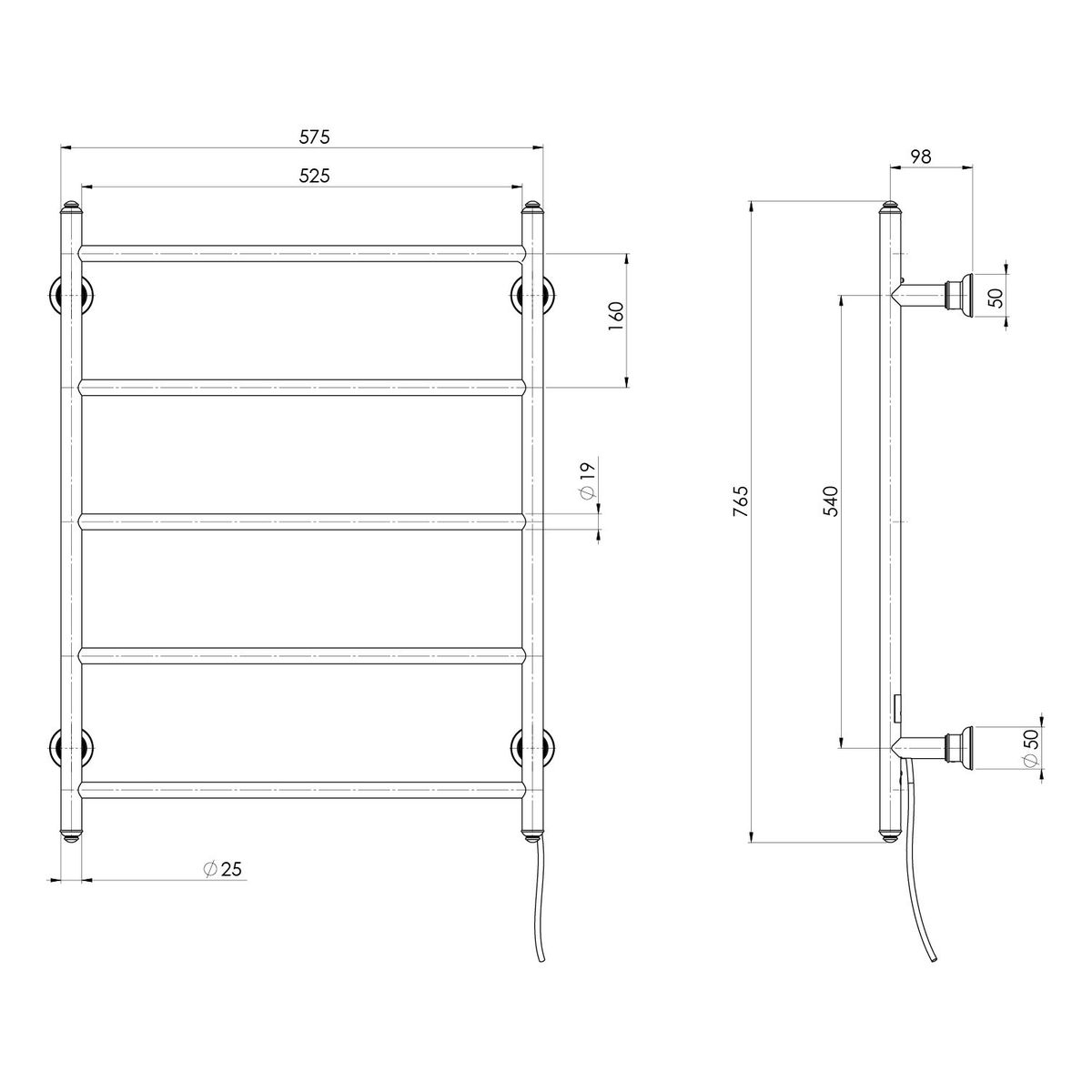 Cromford Heated Towel Ladder 550mm x 750mm - Matte Black