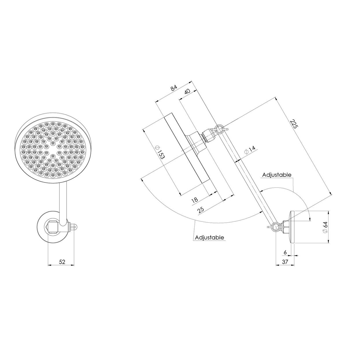 Pina All Directional Shower Arm & 150mm Round Rose