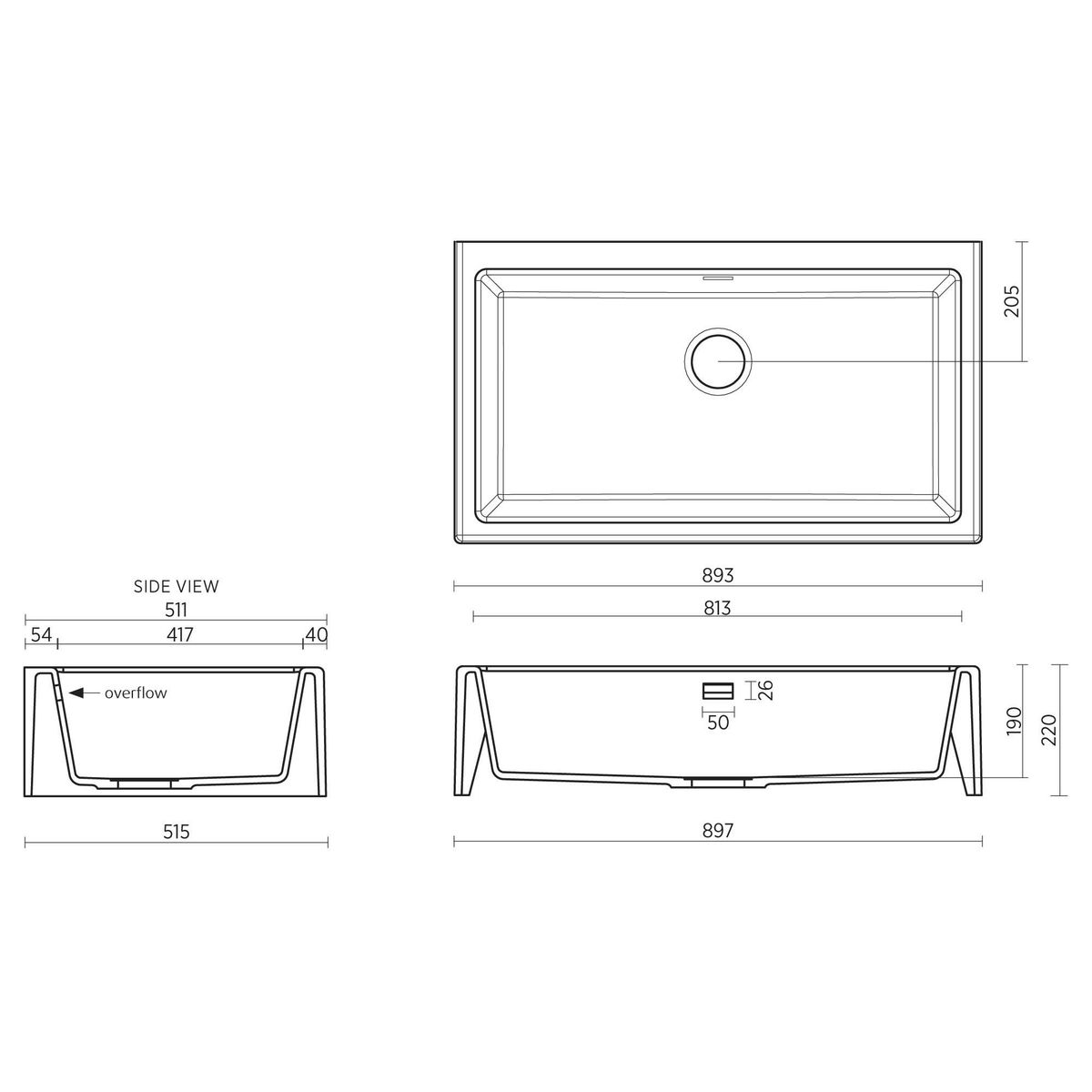 Arqstone Oros 900 Butler Sink - Black