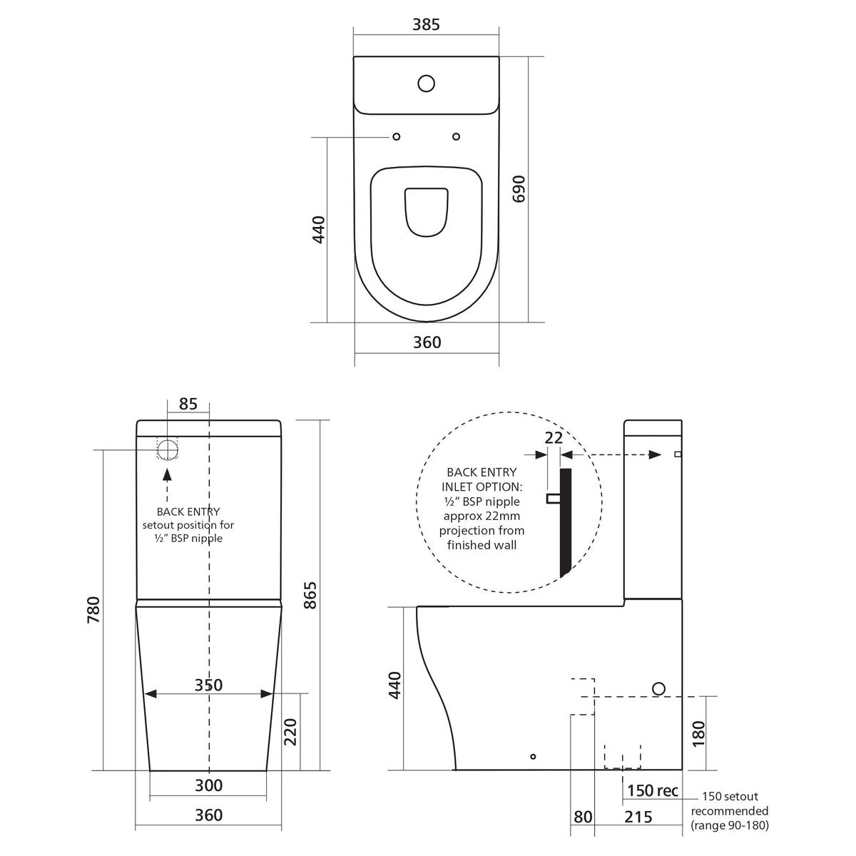 Limni Wall Faced Toilet - Slim Seat