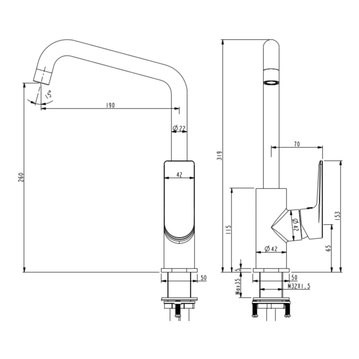 Millennium Jenex Sink Mixer, Matte Black