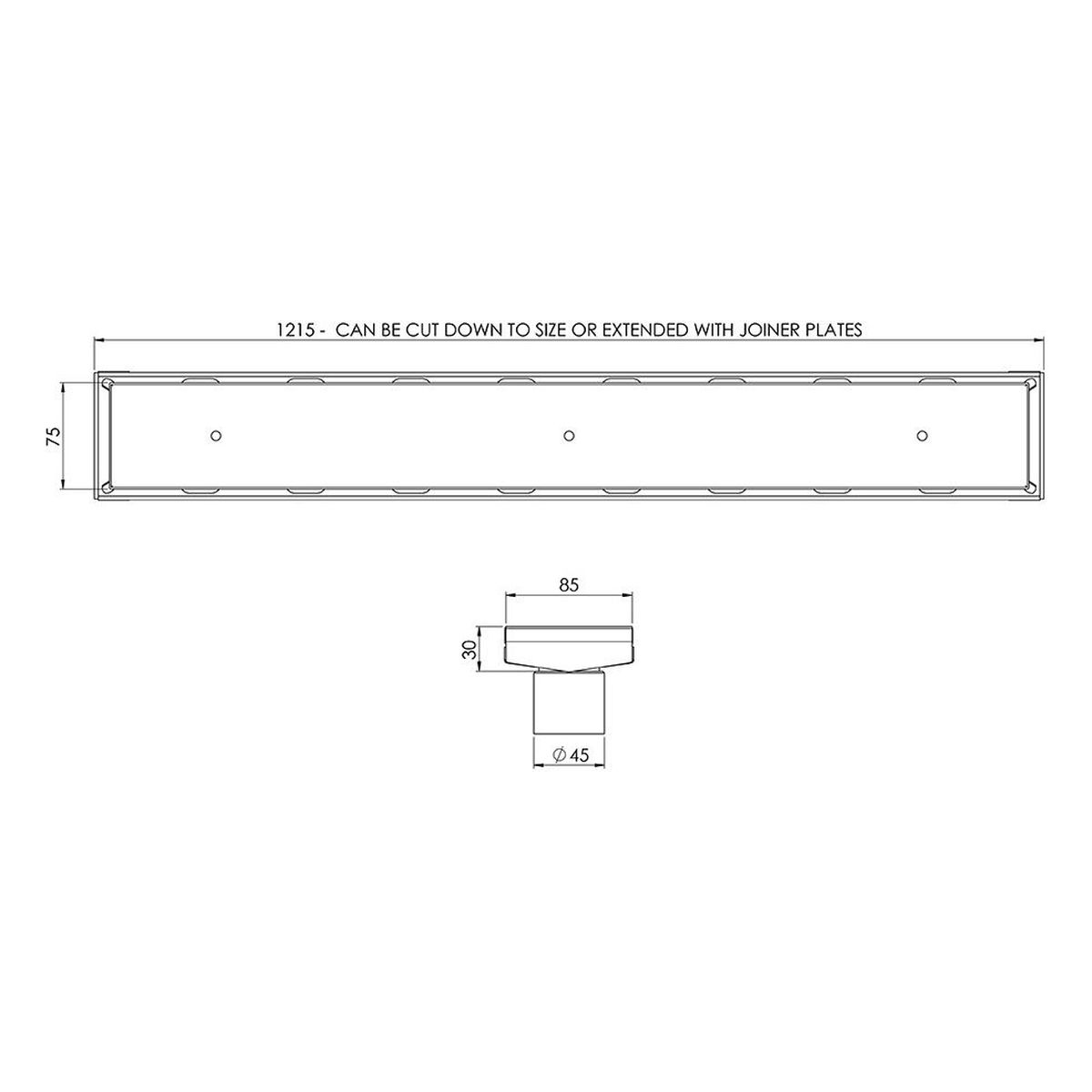 Phoenix V Kit Channel Drain TI 75 x 1215mm Outlet 45mm