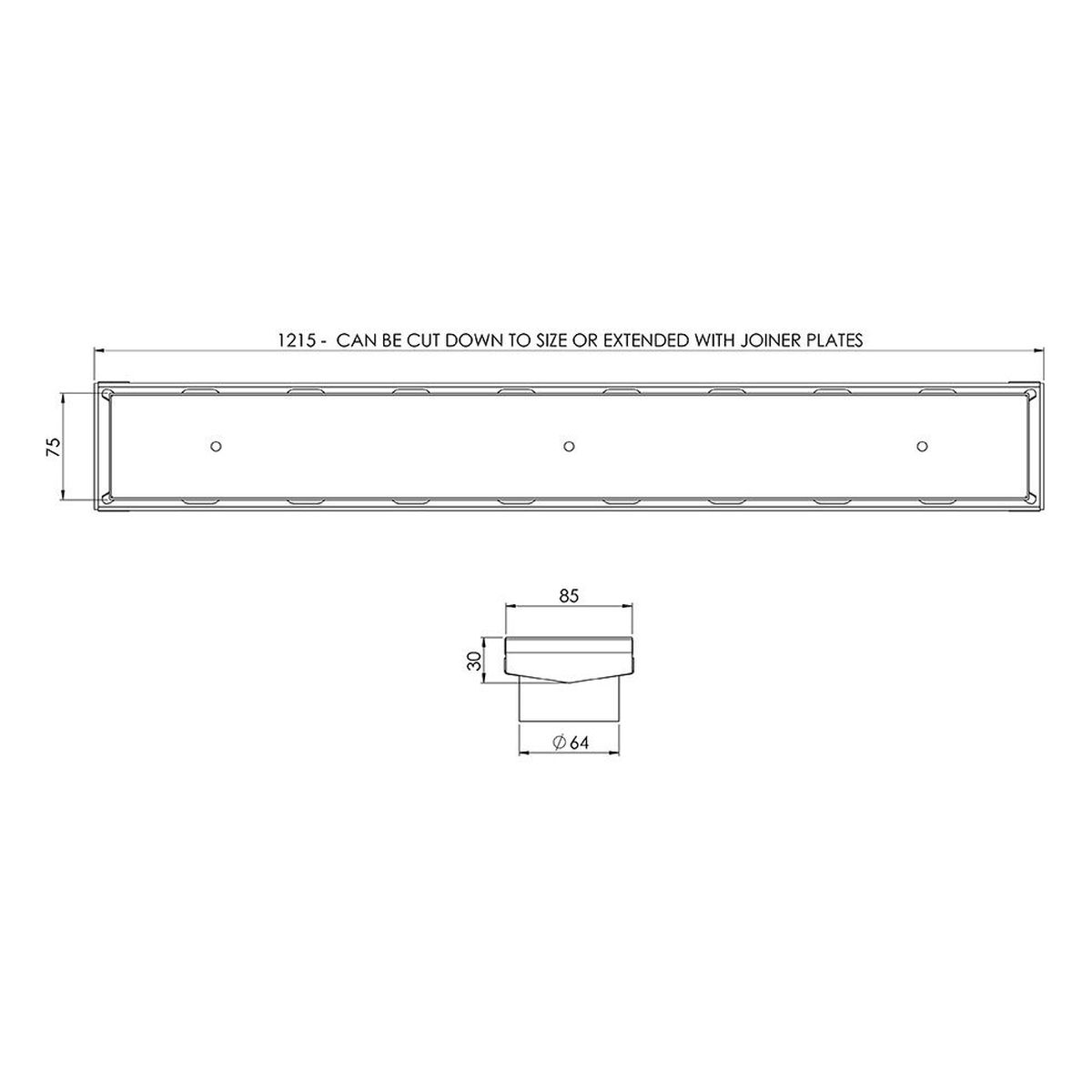 Phoenix V Kit Channel Drain TI 75 x 1215mm Outlet 65mm