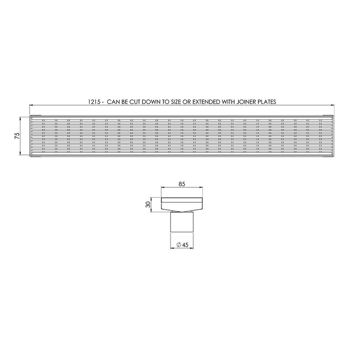 Phoenix V Kit Channel Drain HG 75 x 1215mm Outlet 45mm