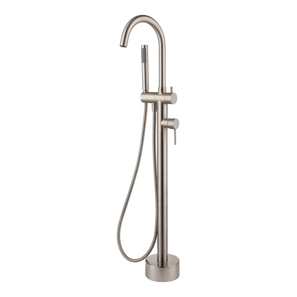 Kaya Floor Mounted Bath Mixer With Hand Shower, Brushed Nickel