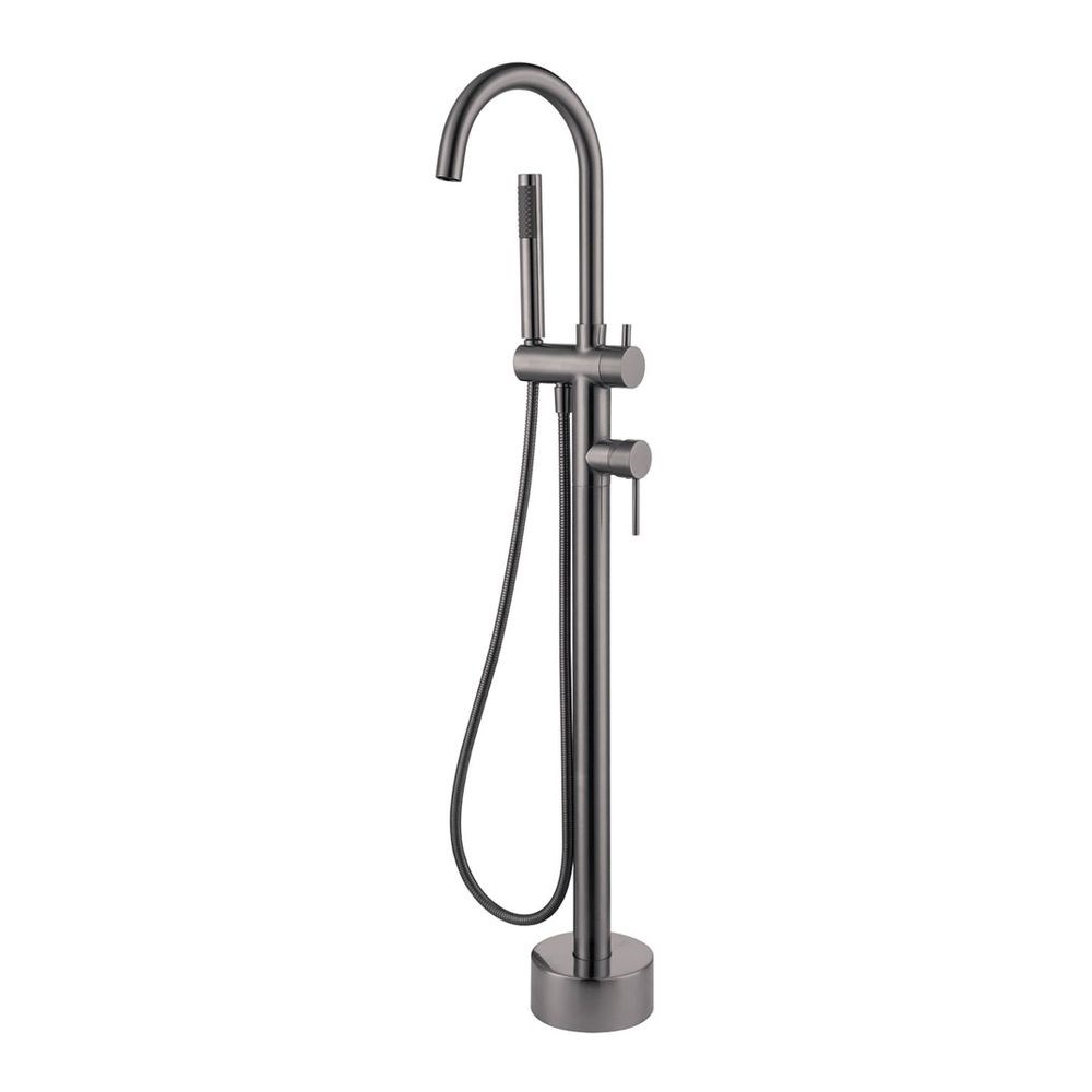 Kaya Floor Mounted Bath Mixer With Hand Shower, Gun Metal