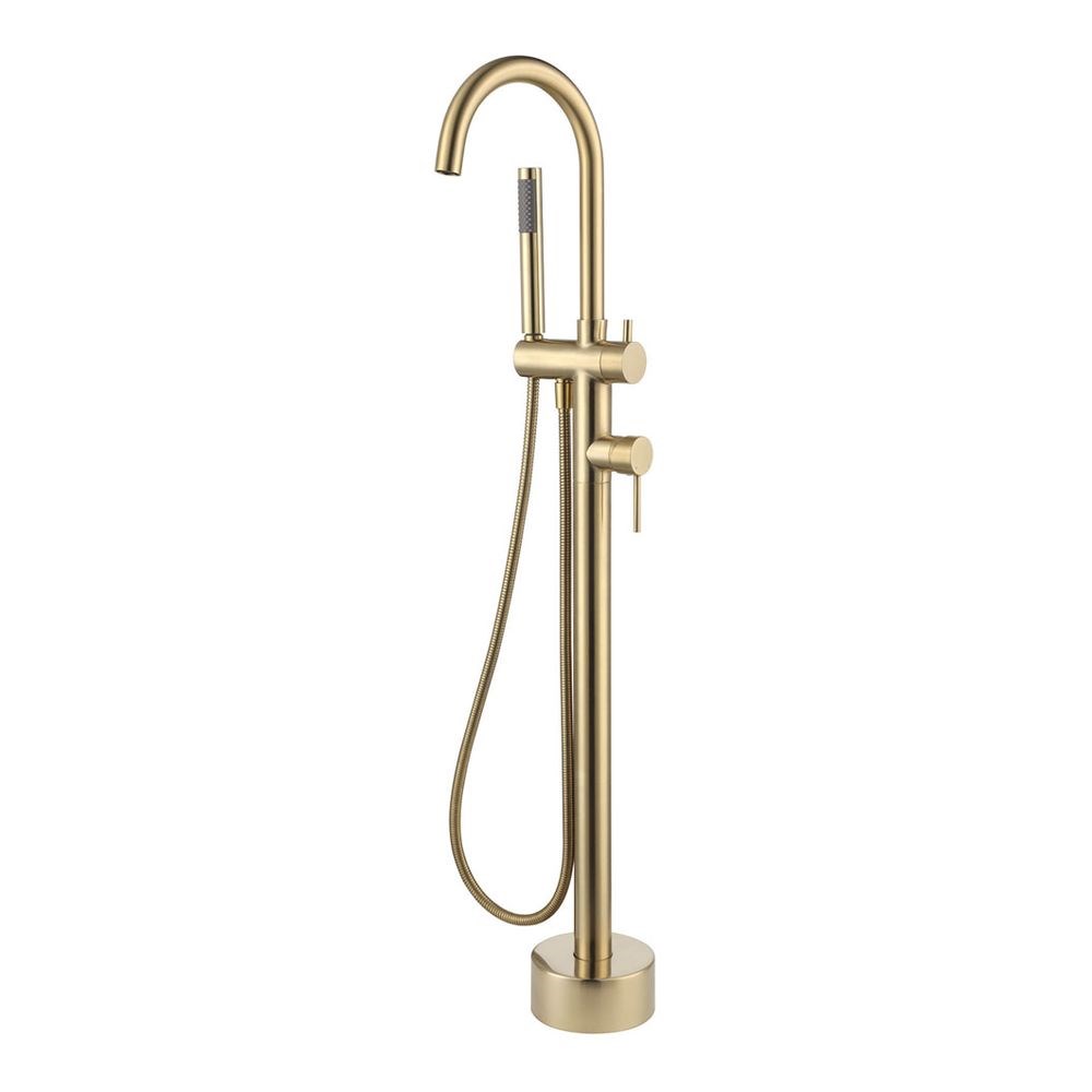 Kaya Floor Mounted Bath Mixer With Hand Shower, Urban Brass