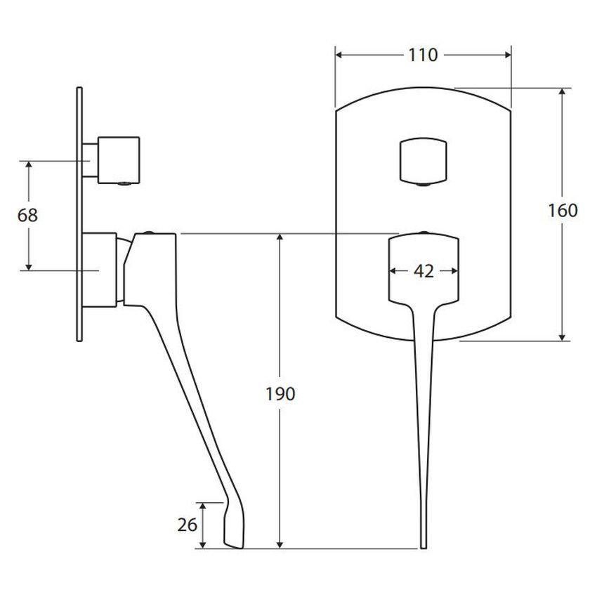 Koko Care Wall Diverter Mixer, Matte Black