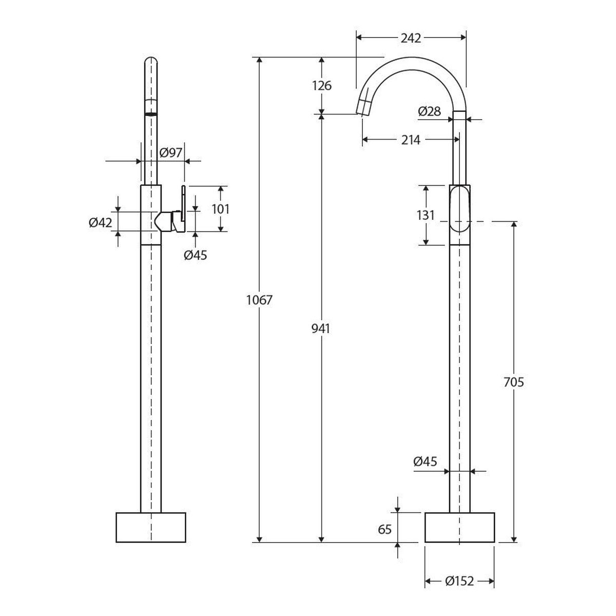 Empire Slim Floor Mounted Bath Mixer, Matte Black