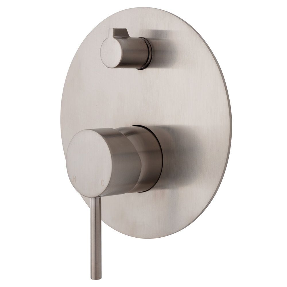 Kaya Wall Diverter Mixer, Large Round Plate, Brushed Nickel