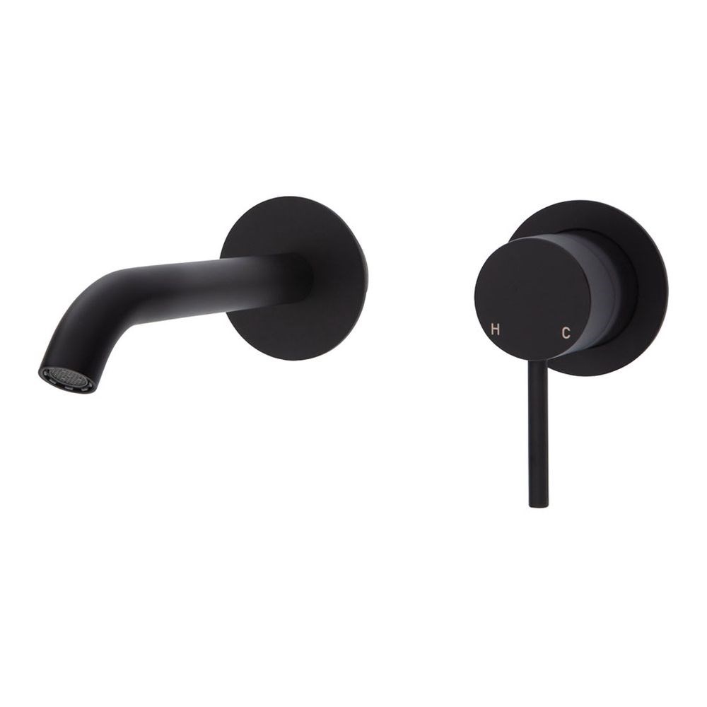 Kaya Wall Basin/Bath Mixer Set Round Plates, 160mm Outlet, Matte Black
