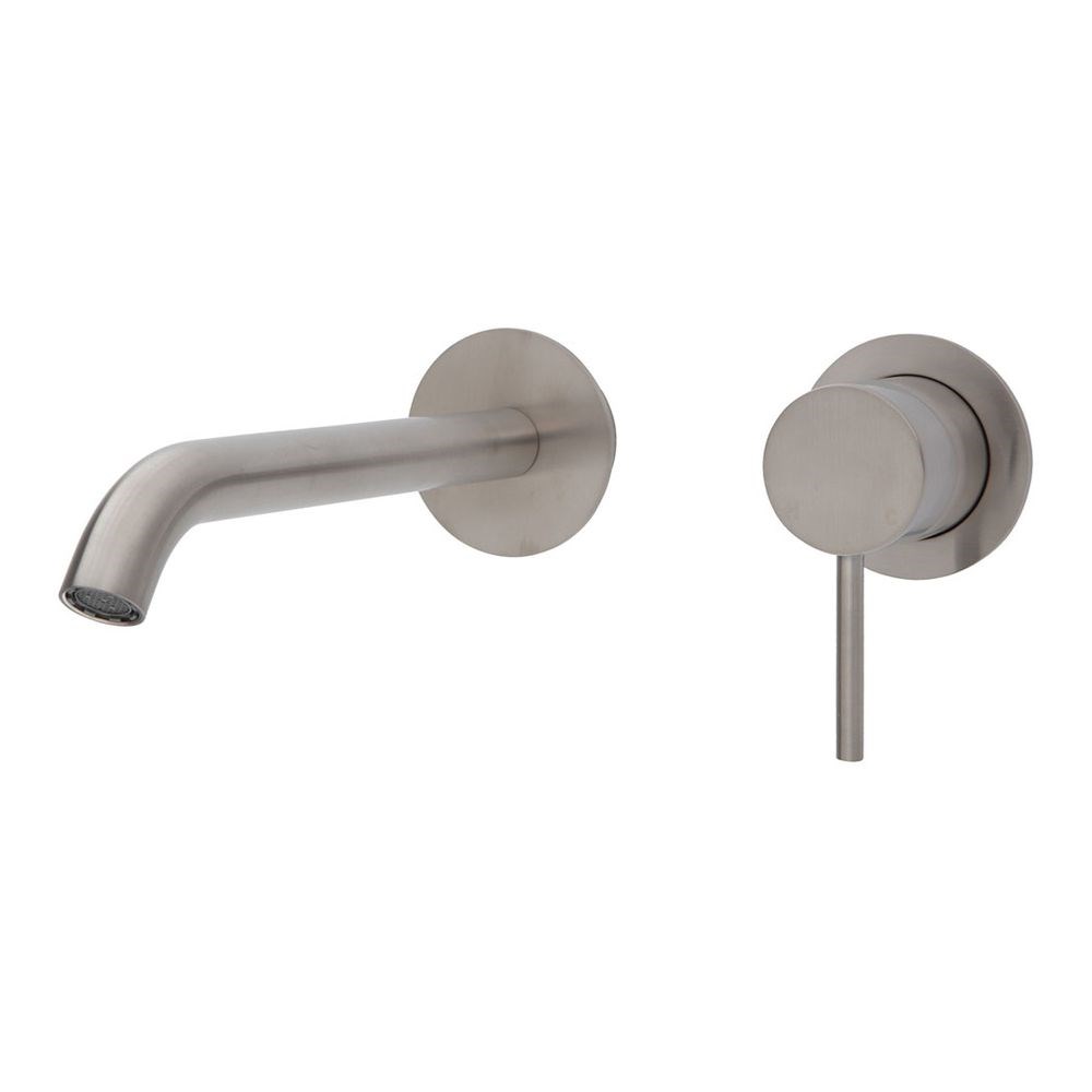 Kaya Wall Basin/Bath Mixer Set Round Plates, 200mm Outlet, Brushed Nickel
