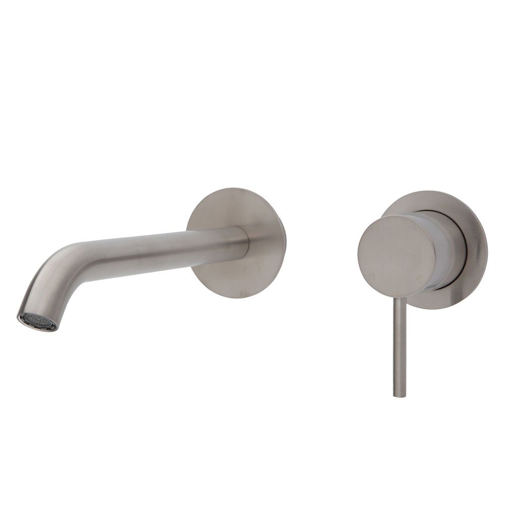 Kaya Wall Basin/Bath Mixer Set Round Plates, 200mm Outlet, Brushed Nickel