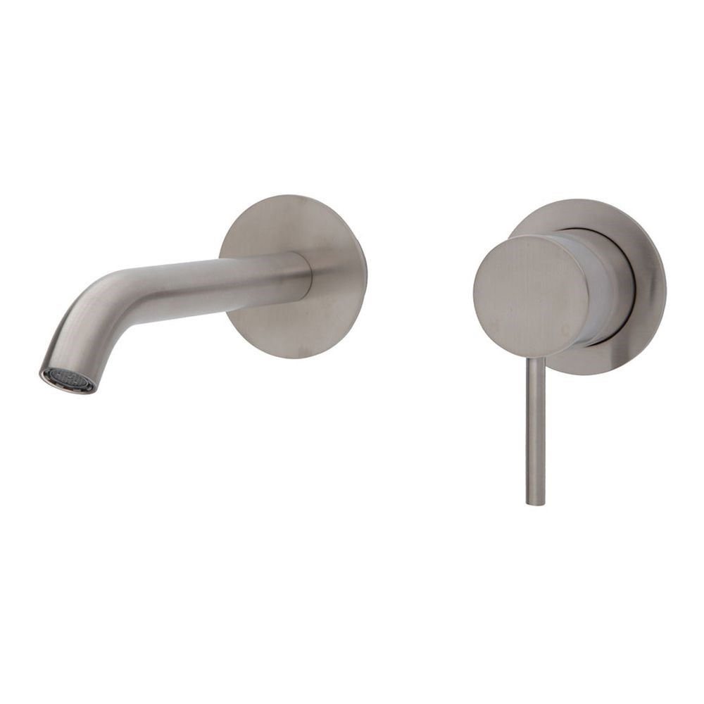 Kaya Wall Basin/Bath Mixer Set Round Plates, 160mm Outlet, Brushed Nickel