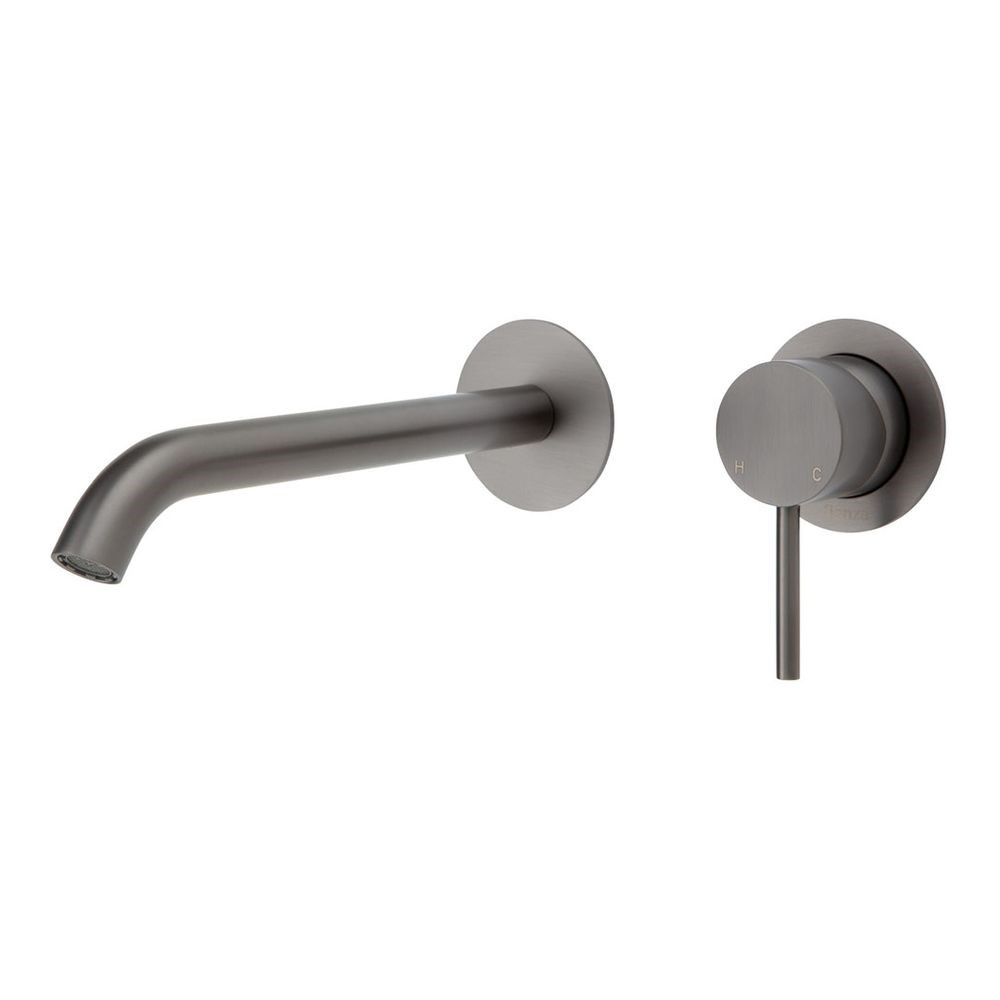 Kaya Wall Basin/Bath Mixer Set Round Plates, 200mm Outlet, Gun Metal