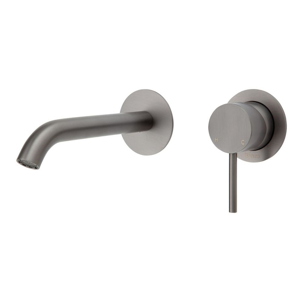 Kaya Wall Basin/Bath Mixer Set Round Plates, 160mm Outlet, Gun Metal
