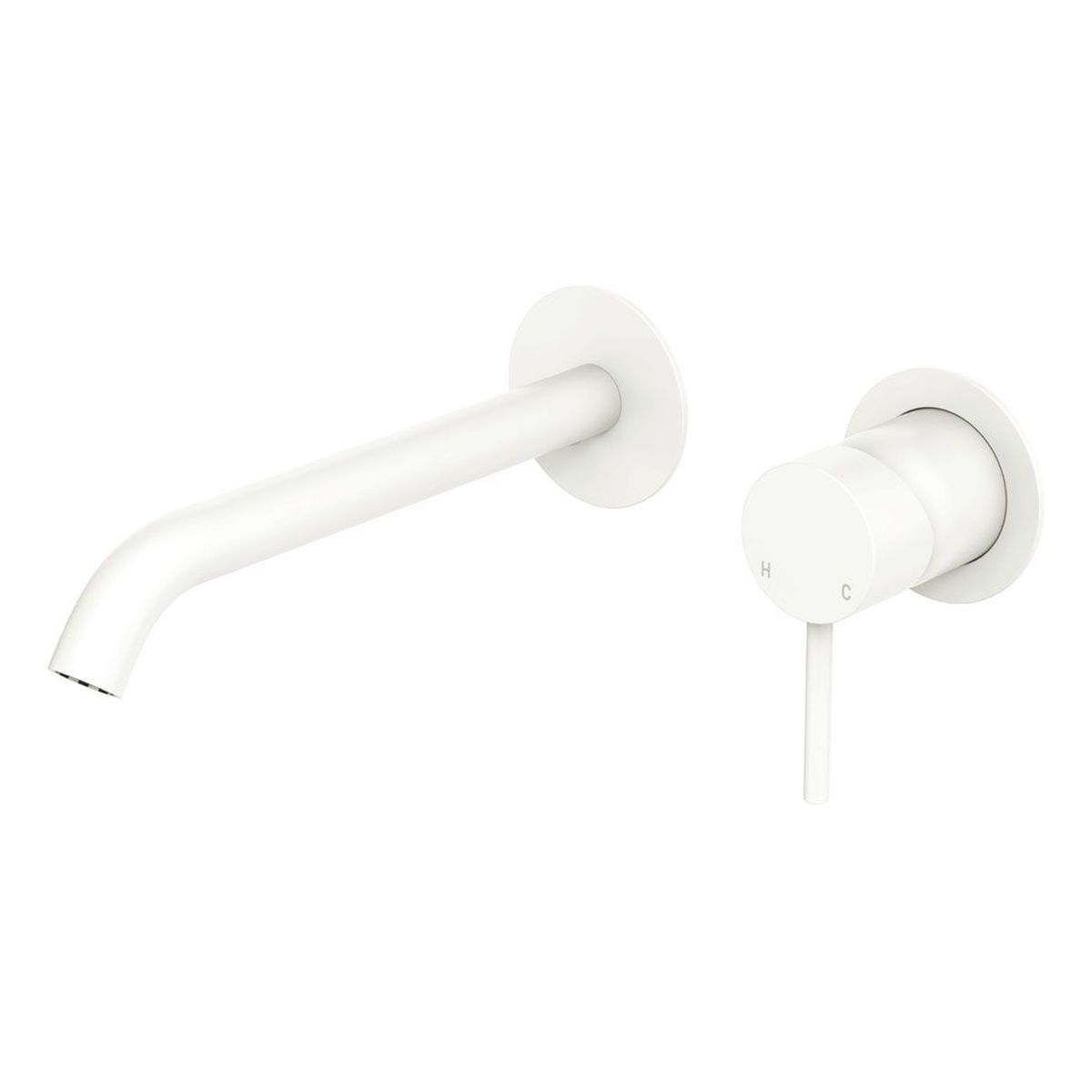 Kaya Basin/Bath Wall Mixer Set, Round Plates, 200mm Outlet, Matte White