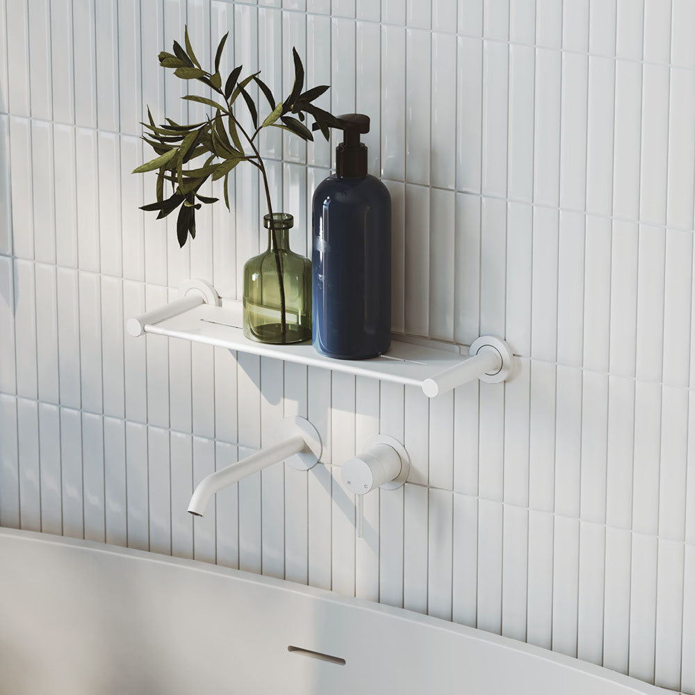 Kaya Basin/Bath Wall Mixer Set, Round Plates, 200mm Outlet, Matte White