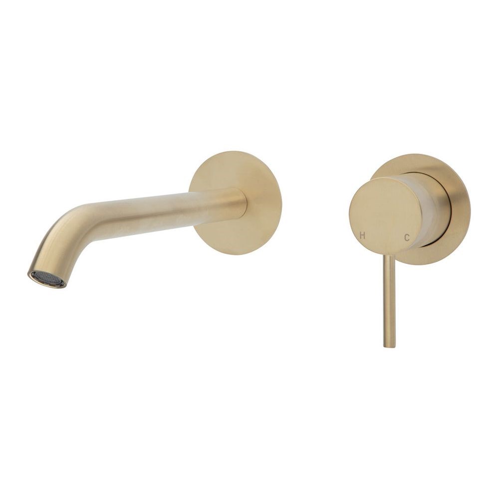 Kaya Wall Basin/Bath Mixer Set Round Plates, 200mm Outlet, Urban Brass