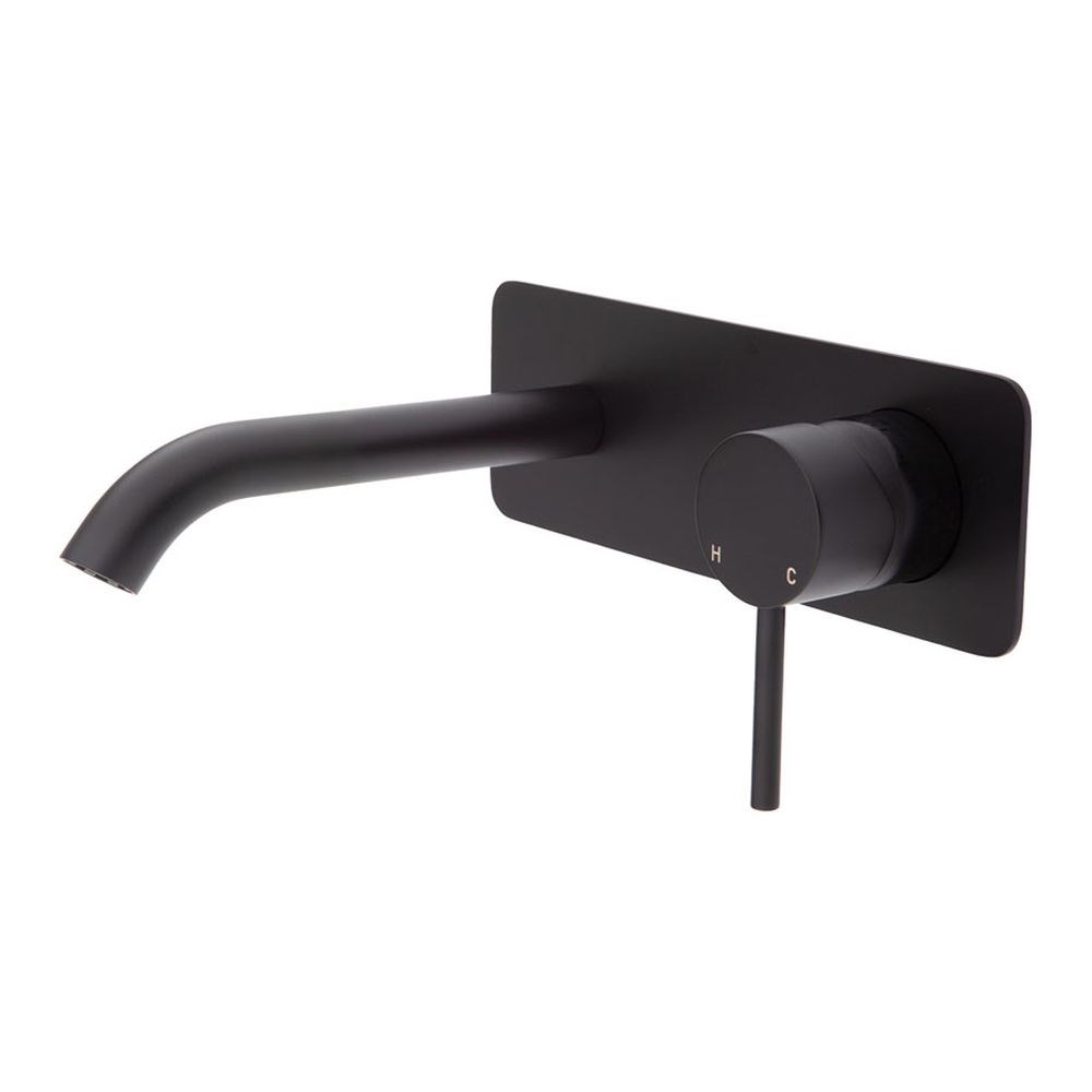 Kaya Wall Basin/Bath Mixer Set, Rectangular Plate, 160mm Outlet, Matte Black