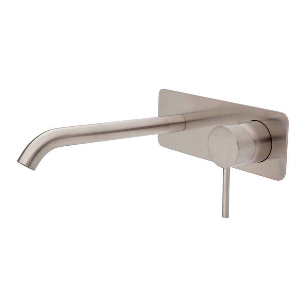 Kaya Wall Basin/Bath Mixer Set, Rectangular Plate, 200mm Outlet, Brushed Nickel
