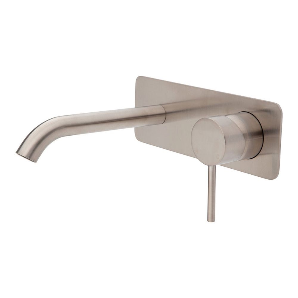 Kaya Wall Basin/Bath Mixer Set, Rectangular Plate, 160mm Outlet, Brushed Nickel