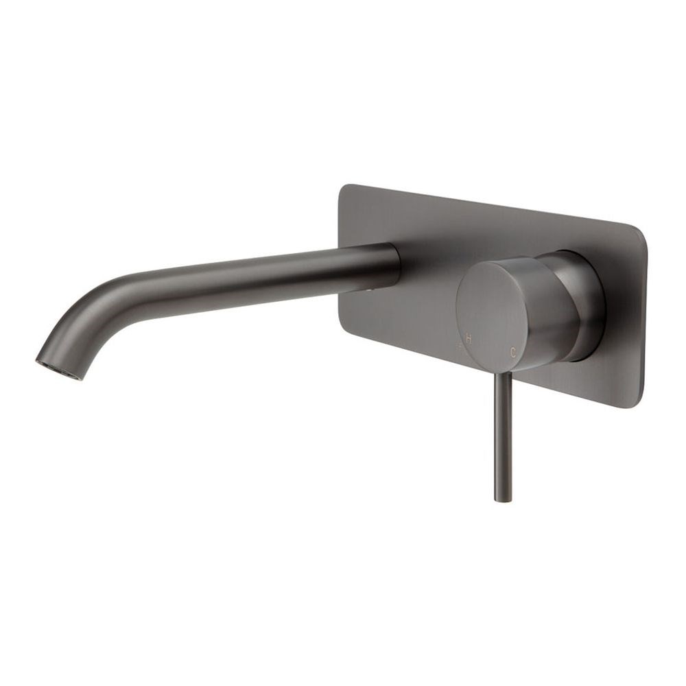 Kaya Wall Basin/Bath Mixer Set, Rectangular Plate, 160mm Outlet, Gun Metal