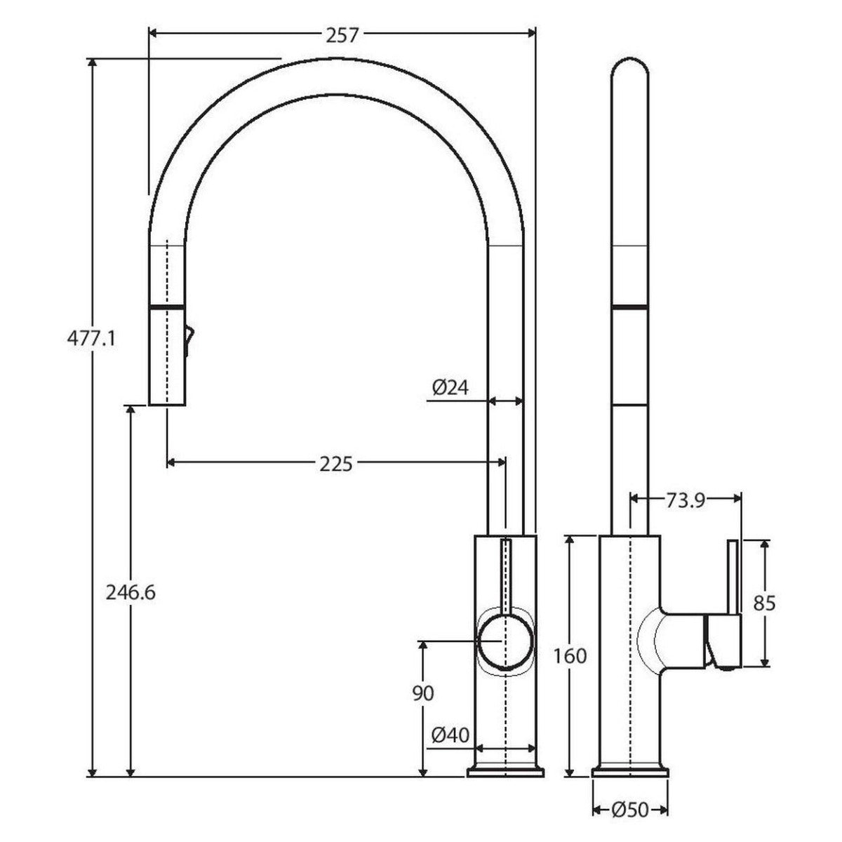 Fienza Kaya Pull Out Sink Mixer in Gun Metal