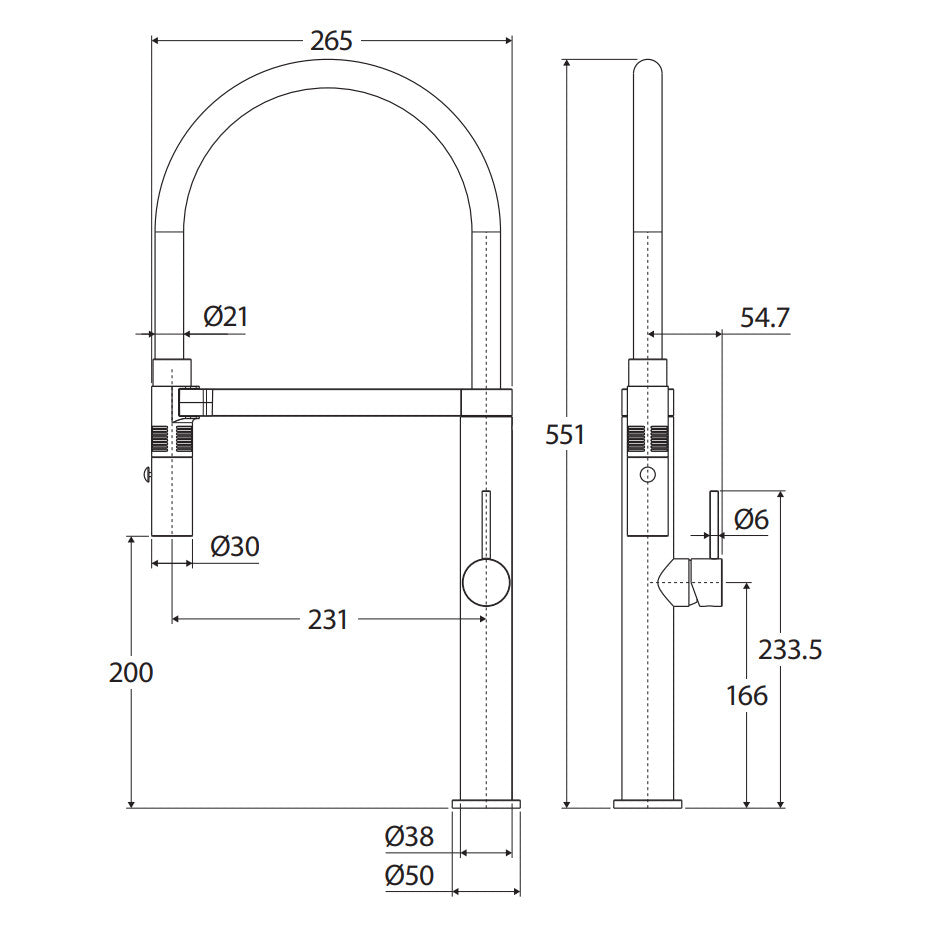 Kaya Pull Down Sink Mixer, Brushed Copper