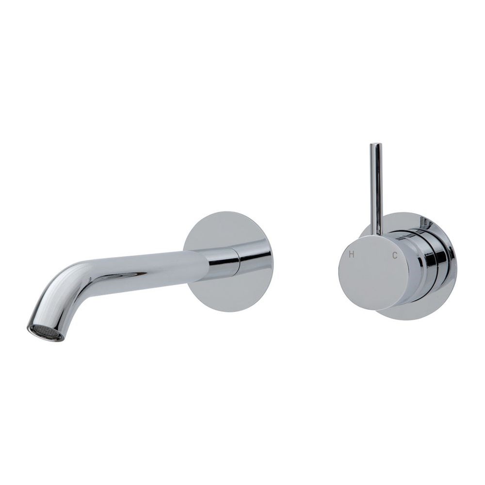 Kaya Up Wall Basin/Bath Mixer Set Round Plates, 200mm Outlet, Chrome