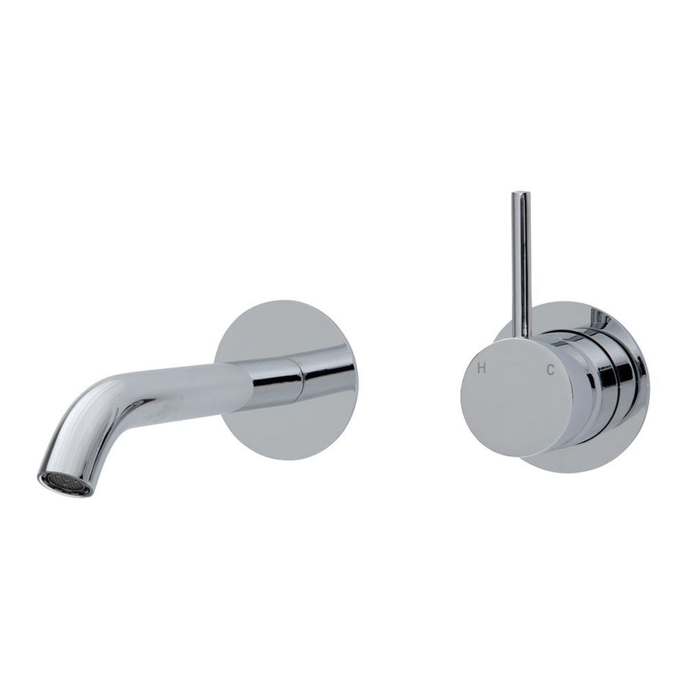 Kaya Up Wall Basin/Bath Mixer Set Round Plates, 160mm Outlet, Chrome
