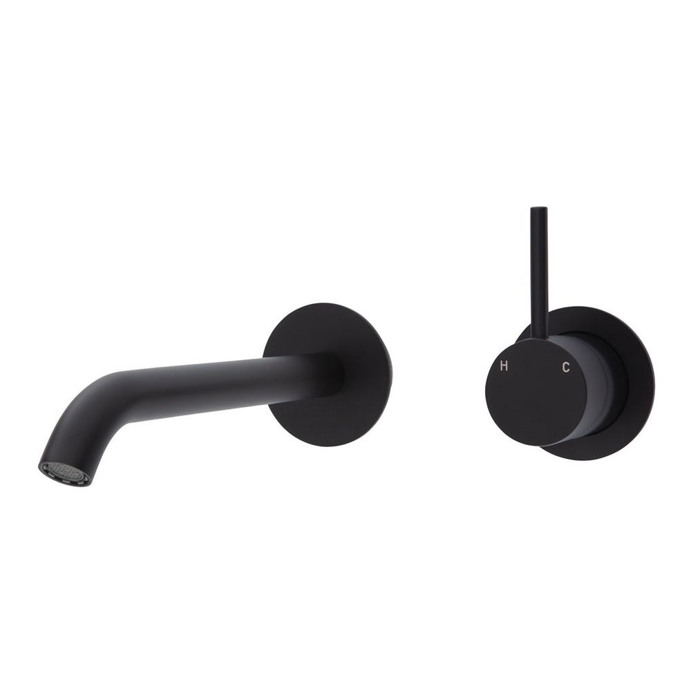 Kaya Up Wall Basin/Bath Mixer Set Round Plates, 200mm Outlet, Matte Black